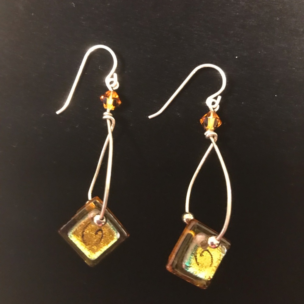 Dichroic Glass, Silver and Citrine Earrings - Picture 3 of 3
